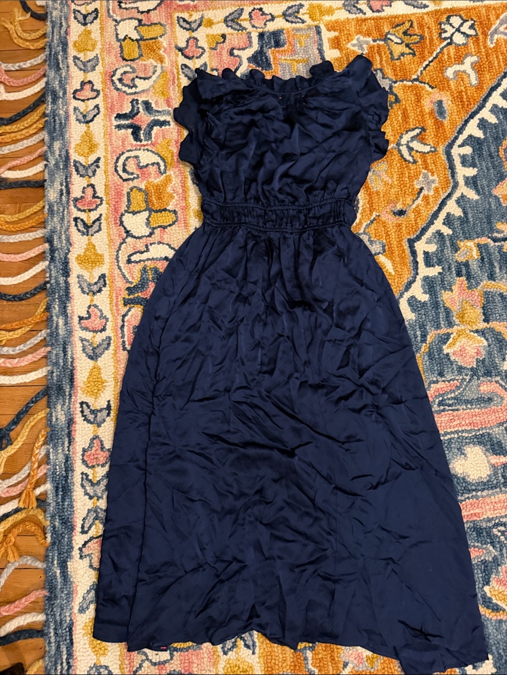 NWOT Xirena Women’s silk Navy Ruffle Midi Dress SZ S - Picture 5 of 5